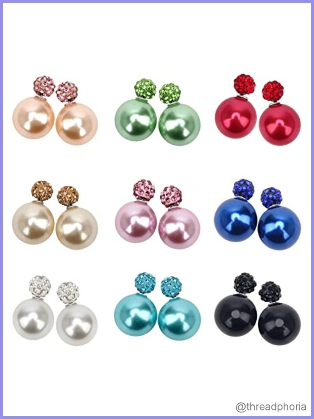 Rhinestone Polymer Clay Pearl Stud Earrings Double Ball 9 Pairs Push Back